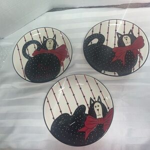 Cute Black Cat Plates with Red Bows